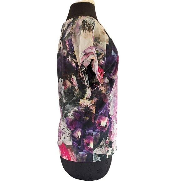 Alice + Olivia Silk Blouse Size XS Multi Crystal Jewel abstract Print - Picture 2 of 8